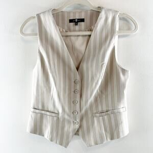 7 For All Mankind Striped Button Up Sleeveless Vest Tan Beige Small
